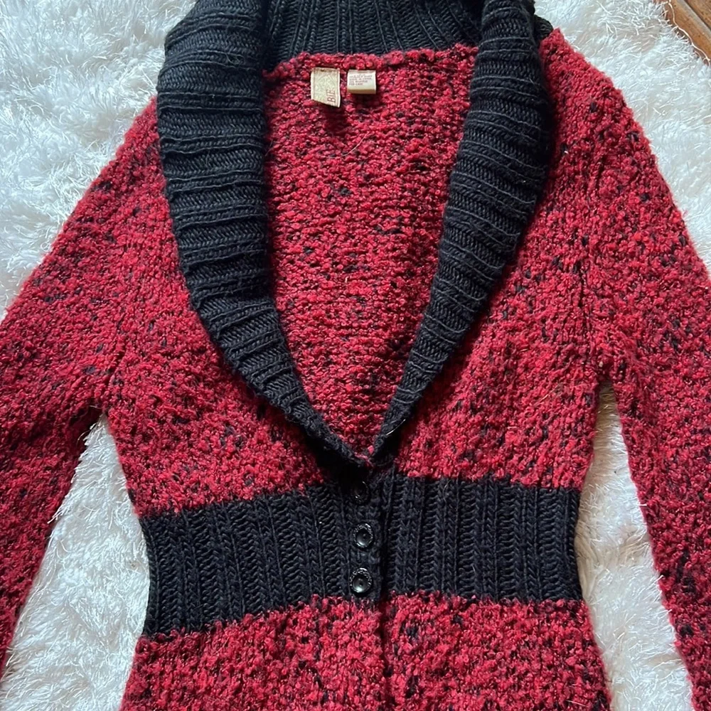 BKE red and black tunic cardigan w extra long sleeve szM - Picture 3 of 7